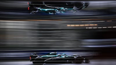 Aston Martin driver Lance Stroll, of Canada, during a free practice session for the Formula One Singapore Grand Prix in Singapore. Image taken with slow-shutter camera. EPA