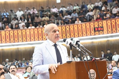 Pakistan's prime minister-elect Shehbaz Sharif, speaks after winning a parliamentary vote to elect a new prime minister, at the national assembly in Islamabad. Reuters