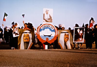 Kuwaitis demonstrate against the Iraqi invasion, Kuwait, August 1990. Derek Hudson / Getty Images