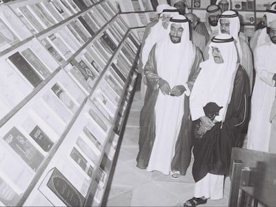 Sheikh Zayed bin Sultan Al Nahyan at the Islamic Book Fair at Abu Dhabi's Cultural Foundation in May 1981. Photo: Wam Archives