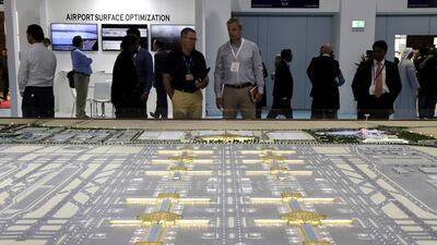 The model of Al Maktoum International Airport and its surrounding areas is a main attraction at the Airport Show, in Dubai. Jeffrey E Biteng / The National