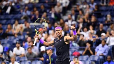 Rafael Nadal, 33, celebrates his victory over Matteo Berrettini in the US Open semi-final at Flushing Meadow on Friday. AFP