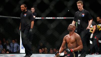 LONDON, ENGLAND - FEBRUARY 27: Anderson Silva of Brazil starts to celebrate his victory believing that he had knocked out Michael Bisping of Great Britain during the Middleweight Bout of the UFC Fight Night at The O2 Arena on February 27, 2016 in London, England. (Photo by Christopher Lee/Getty Images)