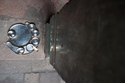 Made from brass, the Cresent Thaali Set is inspired by classic pearl earrings and configured as a crescent moon nestling within a full moon. Courtesy Ayush Kasliwal