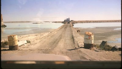 The Maqta causeway, which connected Abu Dhabi island to the mainland. Photo: David Riley / UAE National Library and Archives