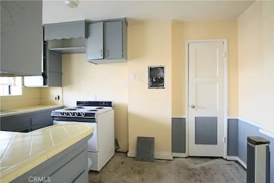 A view of the kitchen in the apartment. Photo: CRMLS