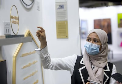 Artist Sara Alharbali is exhibiting her 'Revelation Spectrogram' series at the World Art Dubai. Leslie Pableo / The National