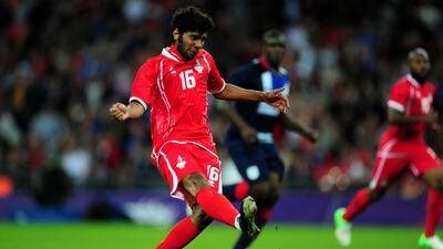 Rashed Eisa of UAE scores the equalising goal against Great Britain. Getty Images