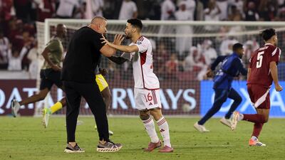 UAE coach Cosmin Olaroiu and Marcus Meloni after the match. Chris Whiteoak / The National