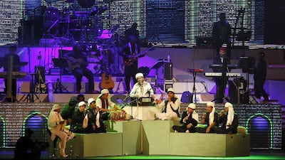 Indian singer and composer A R Rahman, centre, performs in a concert organized by Bangladesh Cricket Board in March this year. Andrew Biraj / Reuters