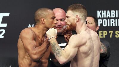 Edson Barboza and Paul Felder square up at UFC 242 weigh-ins.