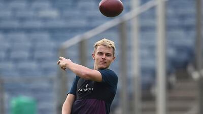 Sam Curran trains in Pune on Monday. AFP