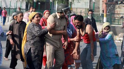 Kashmiri Muslims mourn after a civilian Mohammad Saleem Malik was killed in Srinagar, the summer capital of Indian Kashmir. Farooq Khan/EPA