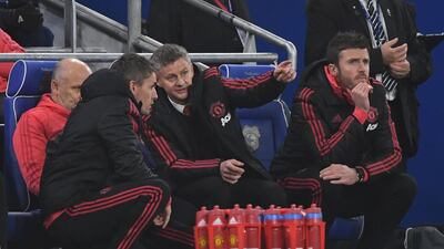 Solskjaer involved his coaching staff throughout the game with Cardiff. Getty Images