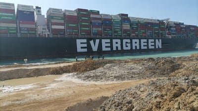 The Ever Given container ship in a photo taken after it was freed from the spot where it ran aground. Courtesy of Abdallah Abdelgawad