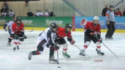 Players compete at the Under 12 National Day competition at Abu Dhabi Ice Rink, which was won by a team from the capital. Courtesy Abu Dhabi Ice Sports Club