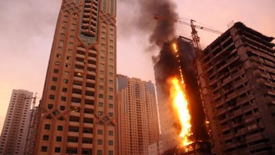All of the construction workers were safely evacuated when this fire broke out in a Sharjah tower.
