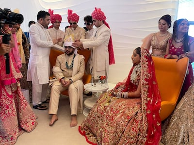 The bride and the groom before boarding the ceremonial flight. The National