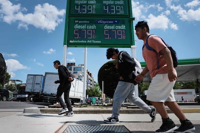 Fuel prices are displayed at a petrol station in New York. Getty Images