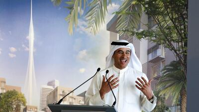 Mohamed Alabbar, chairman of Emaar Properties, during the unveiling of the new observation tower for Dubai. Pawan Singh / The National