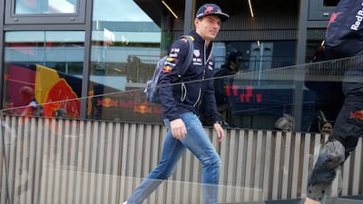 Verstappen arrives at the Silverstone race track. AP
