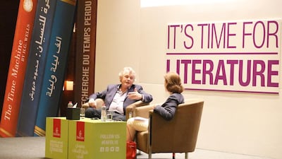 The House of Cards author Michael Dobbs gives a talk at the festival. Courtesy Emirates Airline Festival of Literature