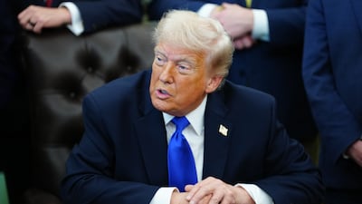 US President Donald Trump speaks during an executive order signing ceremony in the Oval Office of the White House in Washington. CNP / Bloomberg