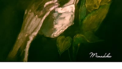 A work by Minakhee Mishra featuring a sullen-looking figure with a face mask. Art Painting Lab