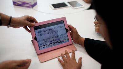 The new centre, which is the largest young ladies centre in the Middle East, includes a sports complex with an Olympic-size swimming pool and an aerobics hall, a 345-seat theatre, halls for music and drama where young women can learn about scriptwriting and the performing arts. It is also equipped with facilities that are accessible to people with special needs. This is the music department.