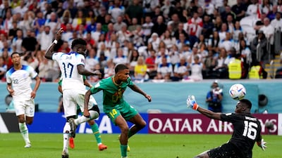 England's Bukayo Saka scores the third goal in the 3-0 World Cup Round of 16 win against Senegal at Al Bayt Stadium in Al Khor, Qatar. on December 4, 2022. PA