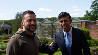 Prime Minister Rishi Sunak, right, meets Ukrainian President Volodymyr Zelenskyy at Chequers. PA