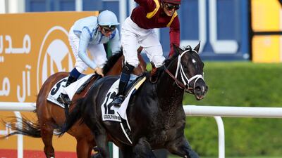 Godolphin Mile: Coal Front came out on top in the Godolphin Mile, ridden by Jose Ortiz. Pawan Singh / The National