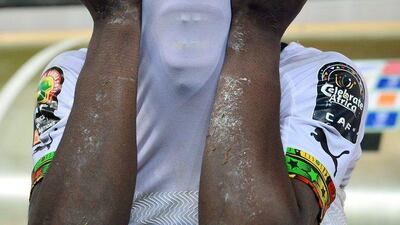 Afriyie Acquah of Ghana cries into his shirt after his team lose the 2015 Africa Cup of Nations final against Ivory Coast on Sunday. Gavin Barker / EPA