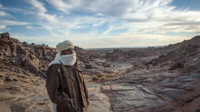 A member of Libya's marginalised Tuareg people in the Meggedat valley, north-west of the Akakus mountain region. AFP