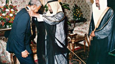 Nelson Mandela is decorated with the Zayed Medal of the First Class.
