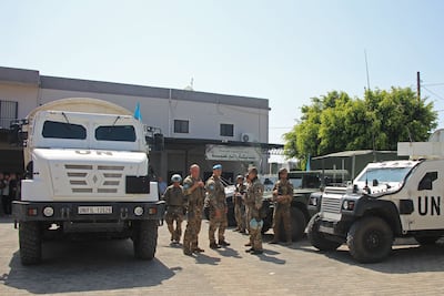 Members of the French contingent serving with Unifil in the southern Lebanese village of Bourghliyeh. AFP