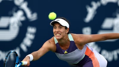 Garbine Muguruza plays a forehand against Jennifer Brady in Dubai. Getty Images
