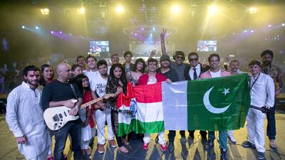 Members of the bands Euphoria and Strings at the Red Bull Soundclash at Dubai World Trade Centre. Courtesy Soundclash
