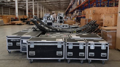 Exhibition material for country pavilions and supplies for Expo 2020 stored at the UPS warehouse in Jafza in Dubai.