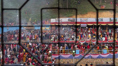 People perform rituals as they commemorate their late mothers at the sacred Matatirtha Shrine pond on Mother's Day in Kathmandu, Nepal. EPA
