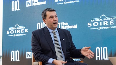 Dennis Jol, chief executive of AIQ, speaks in Abu Dhabi. Antonie Robertson / The National