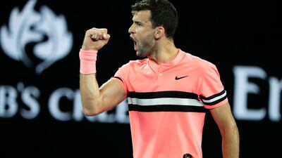 Grigor Dimitrov of Bulgaria reacts during his fourth round match against Nick Kyrgios of Australia at the Australian Open. Mark Cristino / EPA