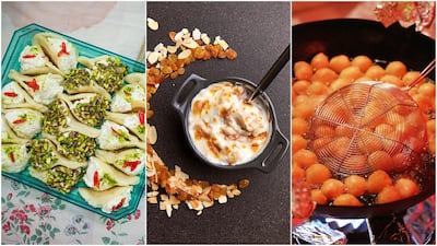 A trio of Ramadan desserts: Qatayef, Umm Ali and luqaimat.