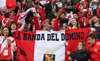 Peru supporters gather round their national flag as they wait for the start of the Group C match against France. David Vincent / AP Photo