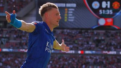 Leicester City's English striker Jamie Vardy celebrates scoring an equalising goal. (AFP)