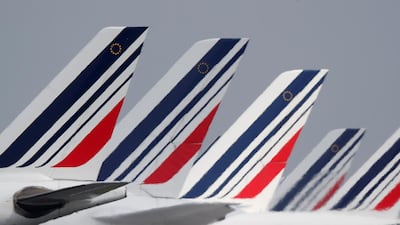 The tails of Air France airplanes parked at the Charles-de-Gaulle airport. Labour unions have called for a strike from June 23 to 26, reigniting a costly labour conflict at the height of the busy summer travel season. Christian Hartmann / Reuters
