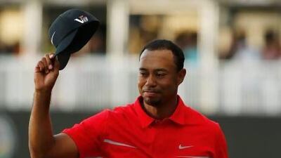 Tiger Woods celebrates after his two-stroke victory at the World Golf Championships-Cadillac Championship at the Trump Doral Golf Resort & Spa in Doral, Florida on Sunday. Scott Halleran / Getty Images