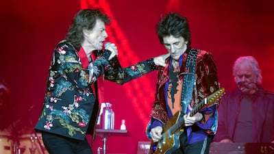 Mick Jagger and Ron Wood of the Rolling Stones perform during a concert of their 'No Filter' European tour in near Paris, France on October 19, 2017. Reuters
