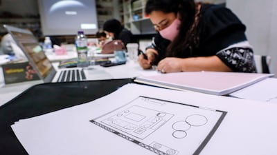 A peek inside an interior design class taking place at Art Central, Boutik Mall in Abu Dhabi. Student Arwa Elnahas prepares her boho rustic beach house before her presentation.