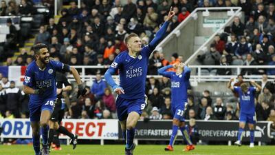 Jamie Vardy, centre, has been on a record scoring pace this season and could lead a charging Leicester City squad to success at the FA Cup. Reuters / Craig Brough